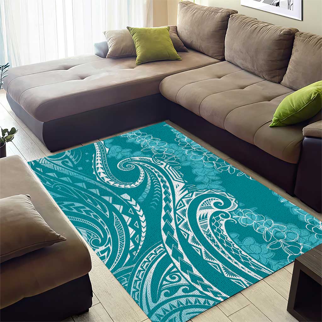 Polynesia Plumeria Lei Area Rug Teal Curves Motif LT7 - Polynesian Pride