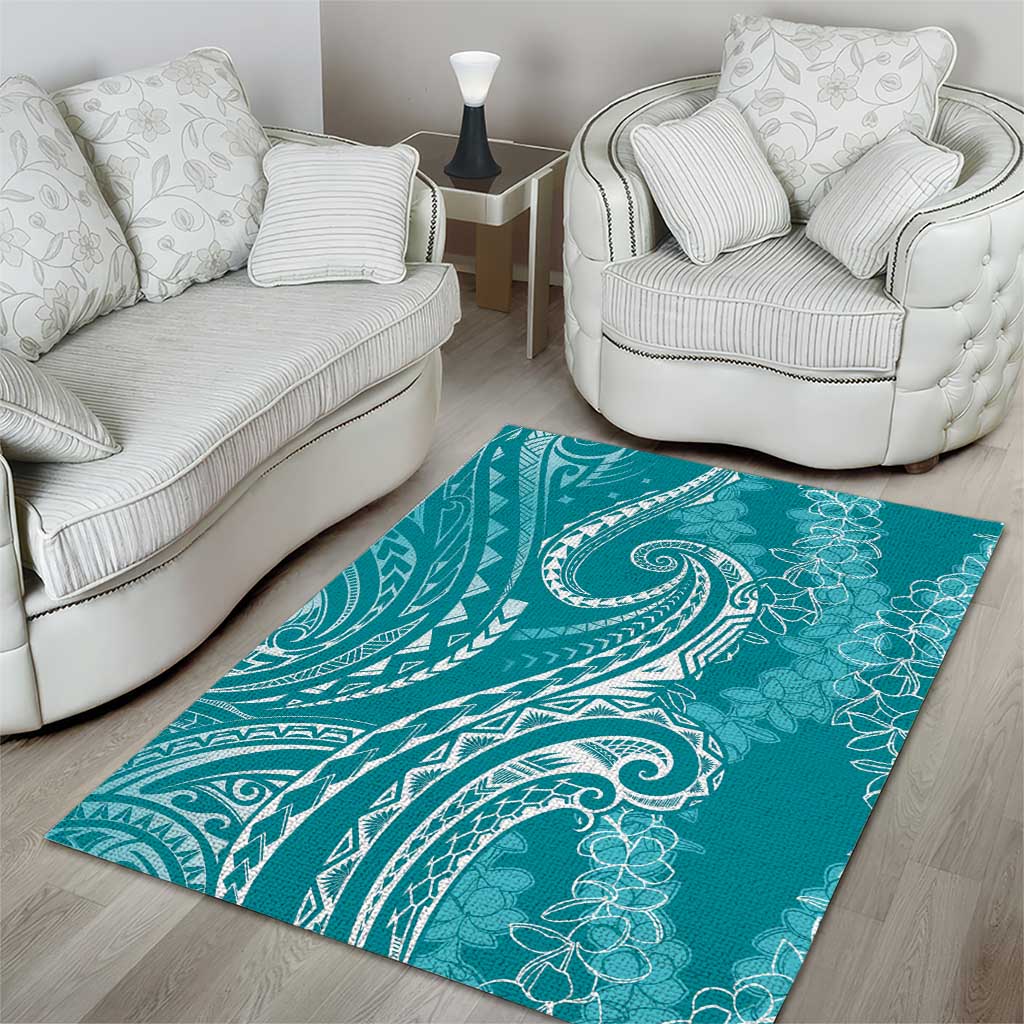Polynesia Plumeria Lei Area Rug Teal Curves Motif LT7 - Polynesian Pride