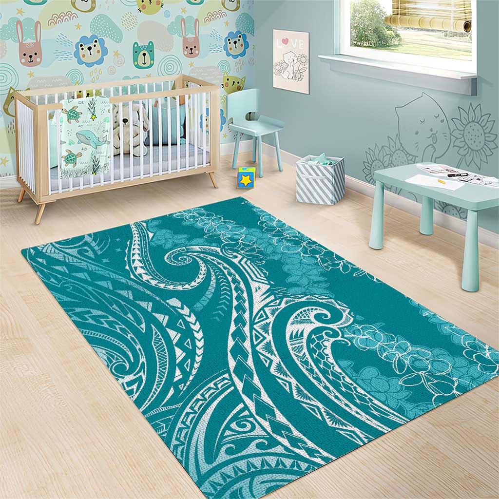 Polynesia Plumeria Lei Area Rug Teal Curves Motif LT7 - Polynesian Pride