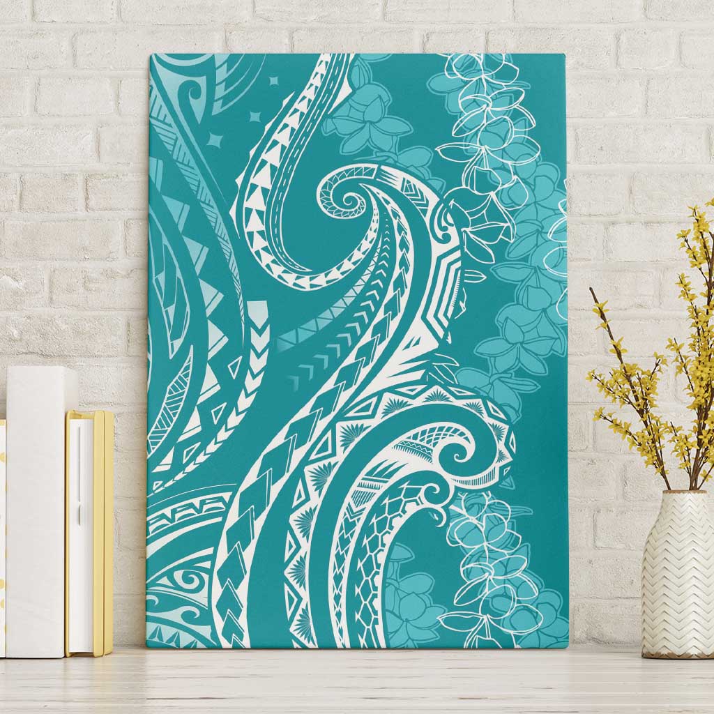 Polynesia Plumeria Lei Canvas Wall Art Teal Curves Motif