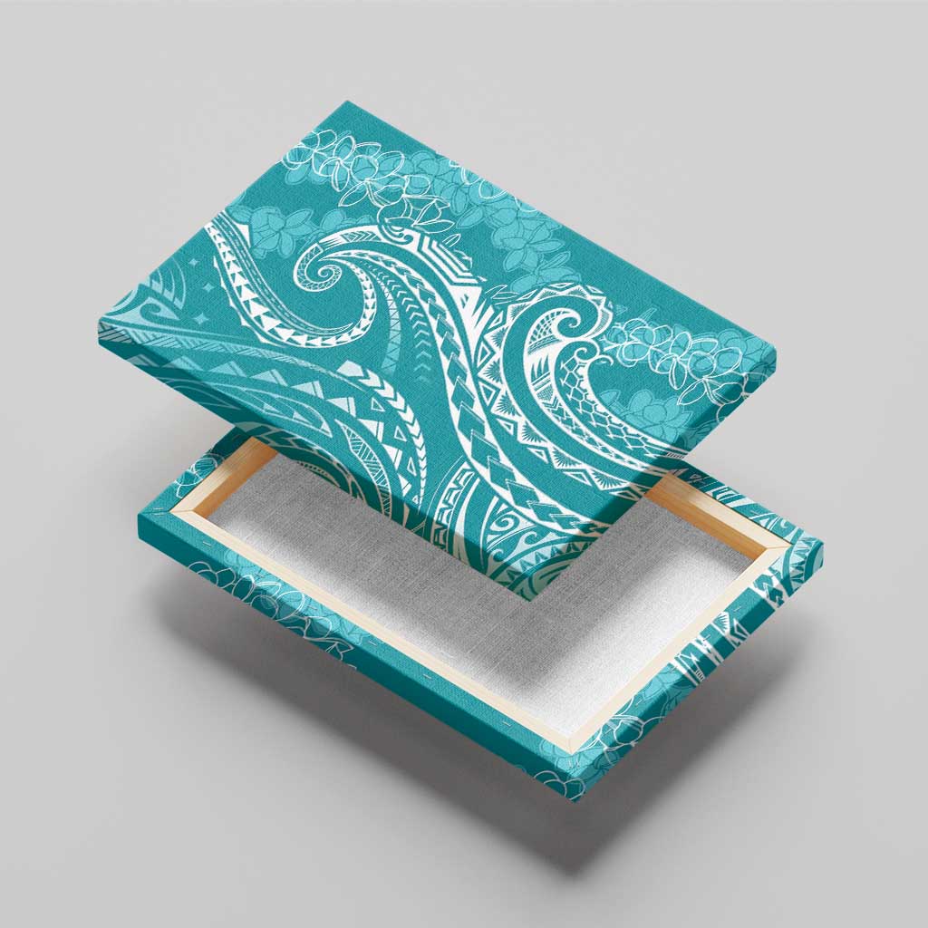 Polynesia Plumeria Lei Canvas Wall Art Teal Curves Motif