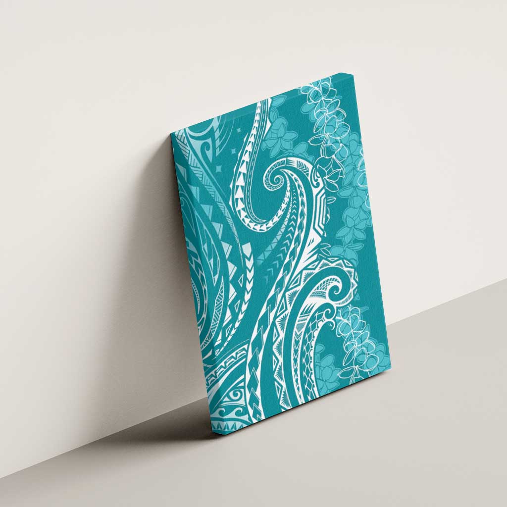 Polynesia Plumeria Lei Canvas Wall Art Teal Curves Motif