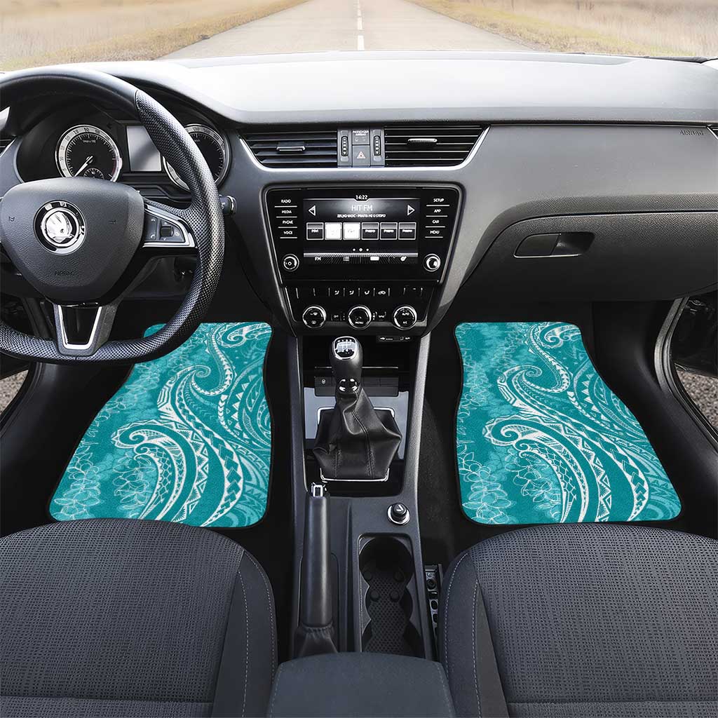 Polynesia Plumeria Lei Car Mats Teal Curves Motif LT7 Set 2pcs - Front Teal - Polynesian Pride