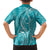 Polynesia Plumeria Lei Family Matching Off The Shoulder Long Sleeve Dress and Hawaiian Shirt Teal Curves Motif