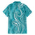 Polynesia Plumeria Lei Family Matching Off The Shoulder Long Sleeve Dress and Hawaiian Shirt Teal Curves Motif