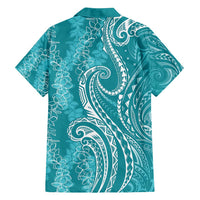 Polynesia Plumeria Lei Family Matching Off Shoulder Maxi Dress and Hawaiian Shirt Teal Curves Motif