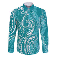 Polynesia Plumeria Lei Family Matching Puletasi and Hawaiian Shirt Teal Curves Motif