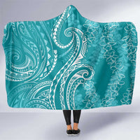 Polynesia Plumeria Lei Hooded Blanket Teal Curves Motif