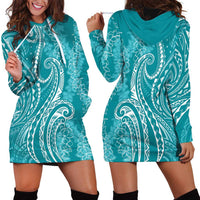 Polynesia Plumeria Lei Hoodie Dress Teal Curves Motif