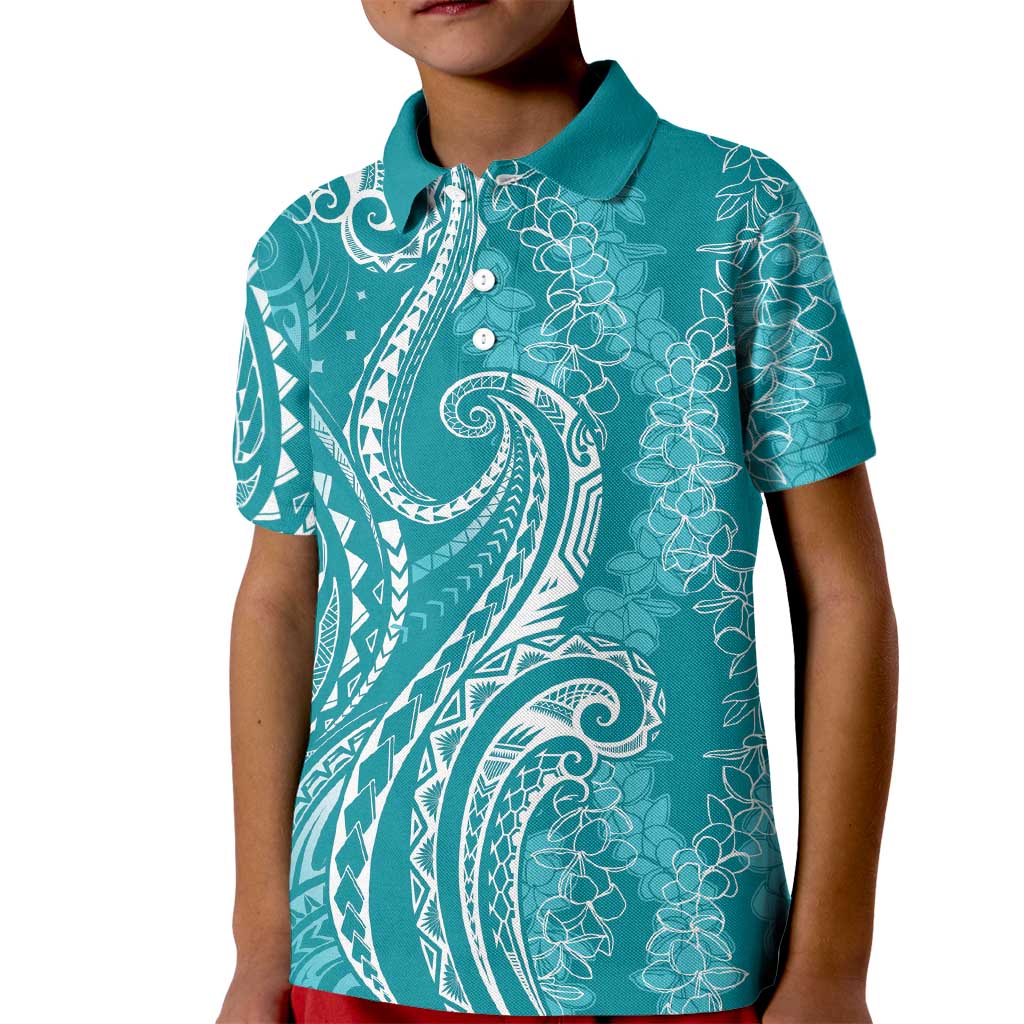 Polynesia Plumeria Lei Kid Polo Shirt Teal Curves Motif LT7 Kid Teal - Polynesian Pride