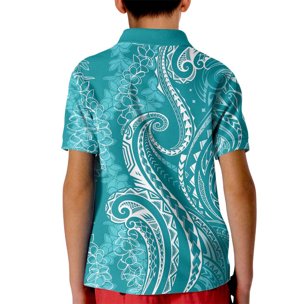 Polynesia Plumeria Lei Kid Polo Shirt Teal Curves Motif LT7 - Polynesian Pride