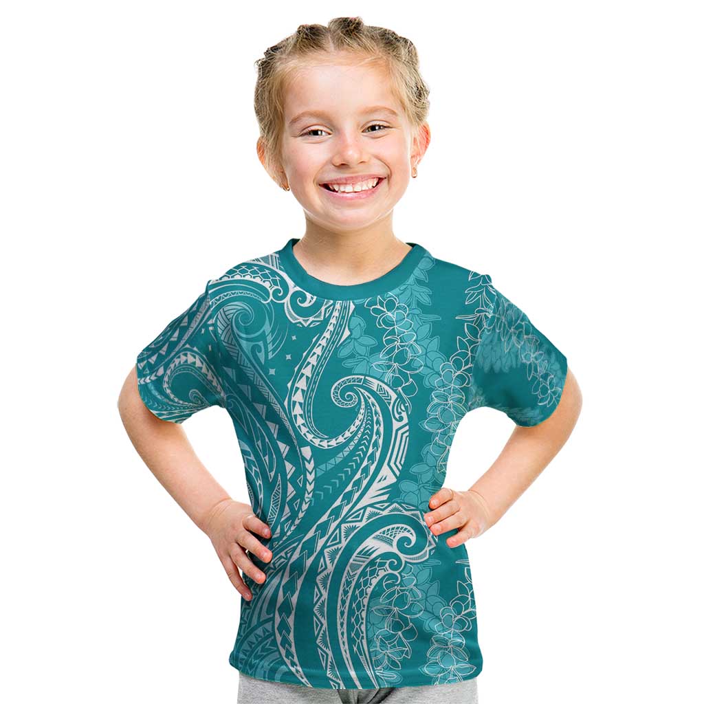 Polynesia Plumeria Lei Kid T Shirt Teal Curves Motif LT7 Teal - Polynesian Pride