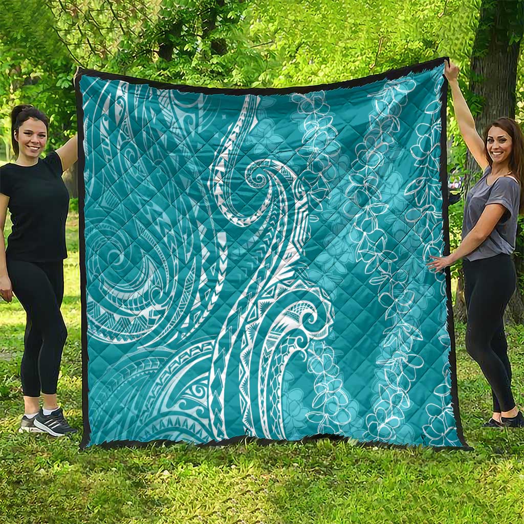 Polynesia Plumeria Lei Quilt Teal Curves Motif LT7 - Polynesian Pride