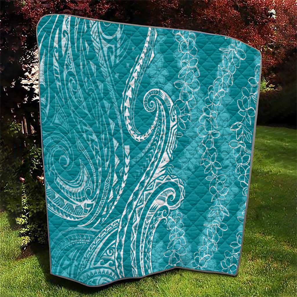 Polynesia Plumeria Lei Quilt Teal Curves Motif LT7 - Polynesian Pride