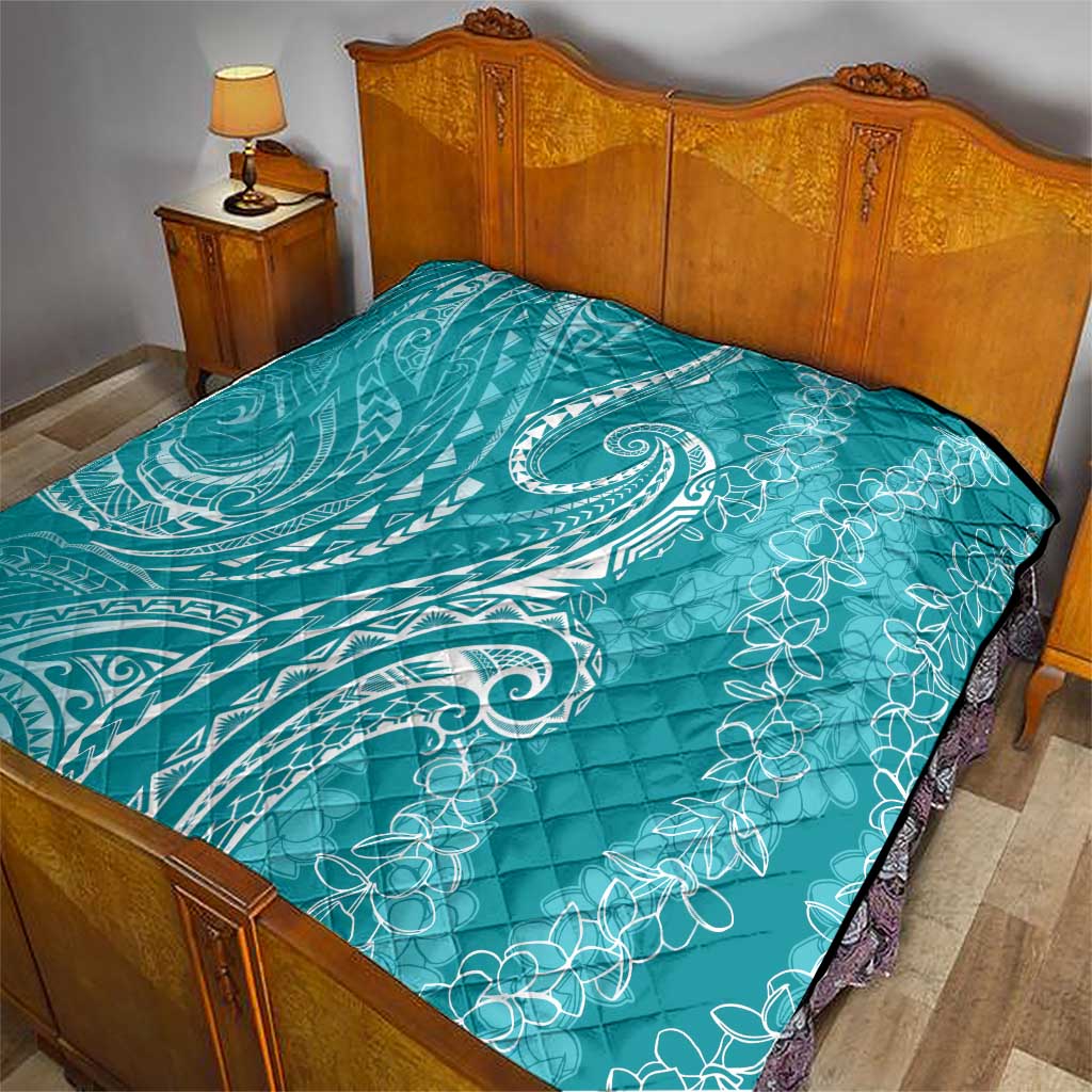 Polynesia Plumeria Lei Quilt Teal Curves Motif LT7 - Polynesian Pride