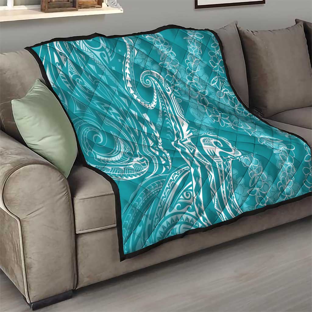 Polynesia Plumeria Lei Quilt Teal Curves Motif LT7 - Polynesian Pride