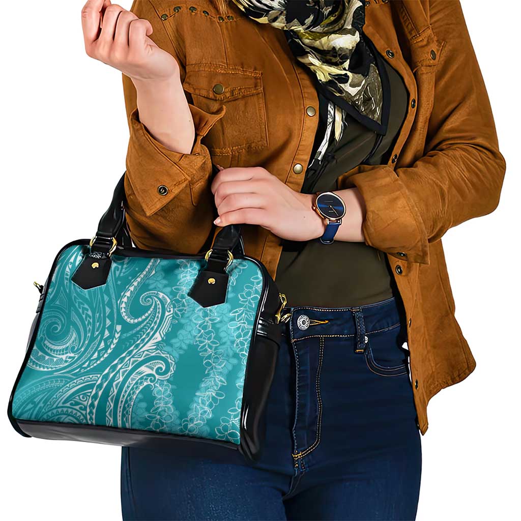 Polynesia Plumeria Lei Shoulder Handbag Teal Curves Motif