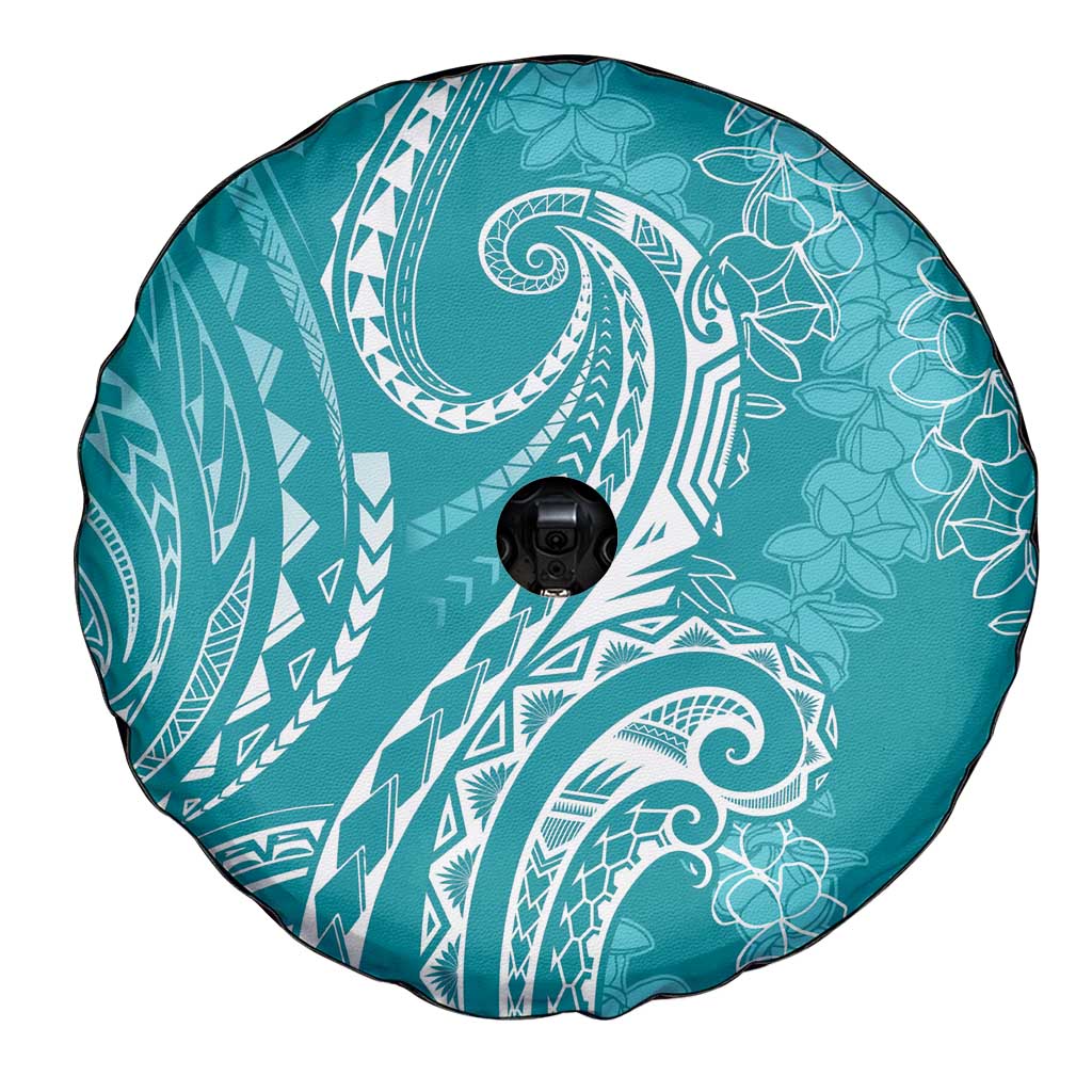 Polynesia Plumeria Lei Spare Tire Cover Teal Curves Motif