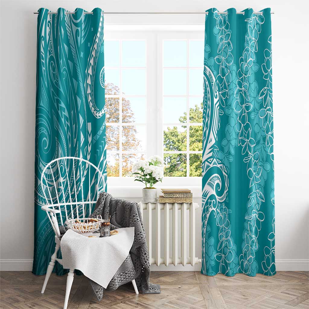 Polynesia Plumeria Lei Window Curtain Teal Curves Motif