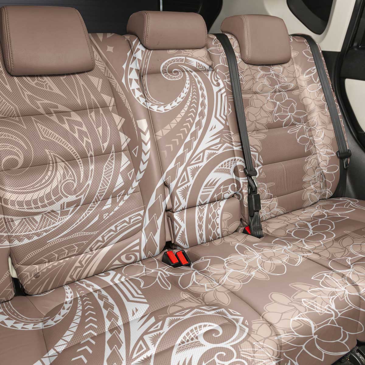 Polynesia Plumeria Lei Back Car Seat Cover Beige Curves Motif