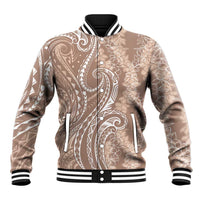 Polynesia Plumeria Lei Baseball Jacket Beige Curves Motif LT7 Unisex Beige - Polynesian Pride