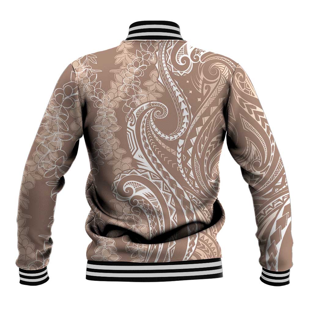 Polynesia Plumeria Lei Baseball Jacket Beige Curves Motif LT7 - Polynesian Pride