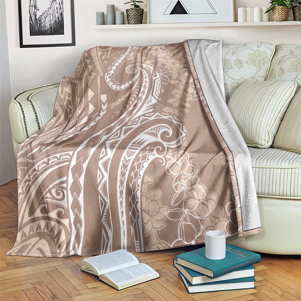 Polynesia Plumeria Lei Blanket Beige Curves Motif