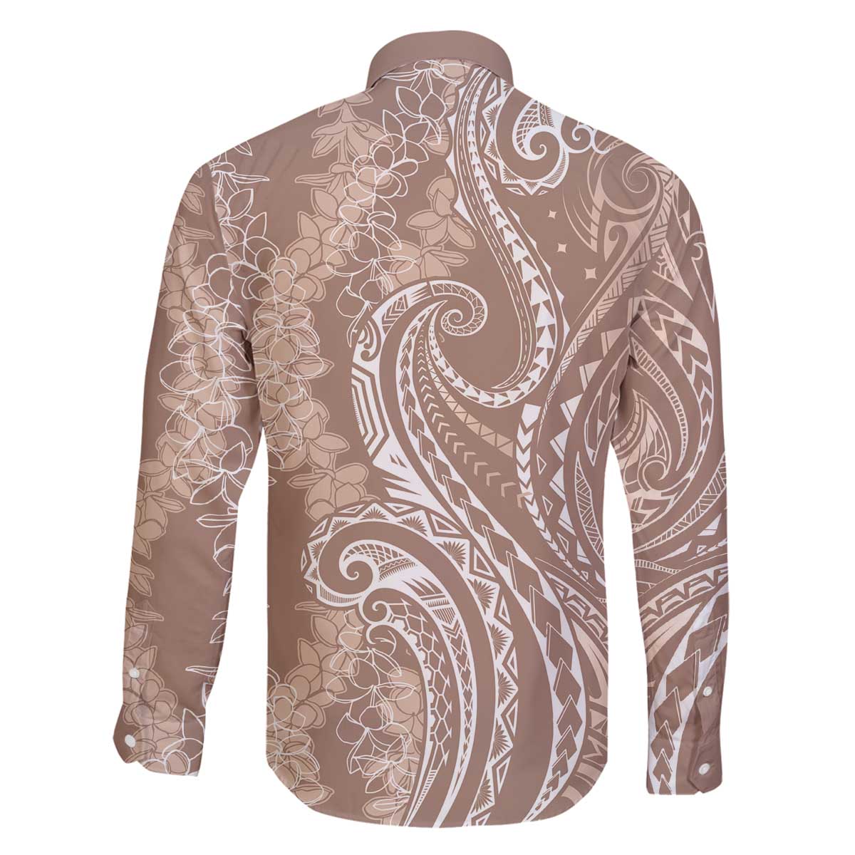 Polynesia Plumeria Lei Family Matching Off The Shoulder Long Sleeve Dress and Hawaiian Shirt Beige Curves Motif