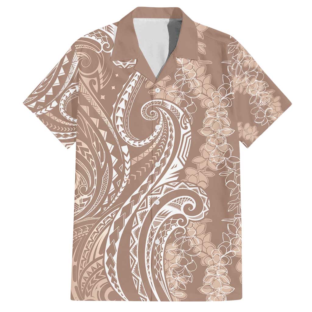 Polynesia Plumeria Lei Family Matching Off Shoulder Maxi Dress and Hawaiian Shirt Beige Curves Motif