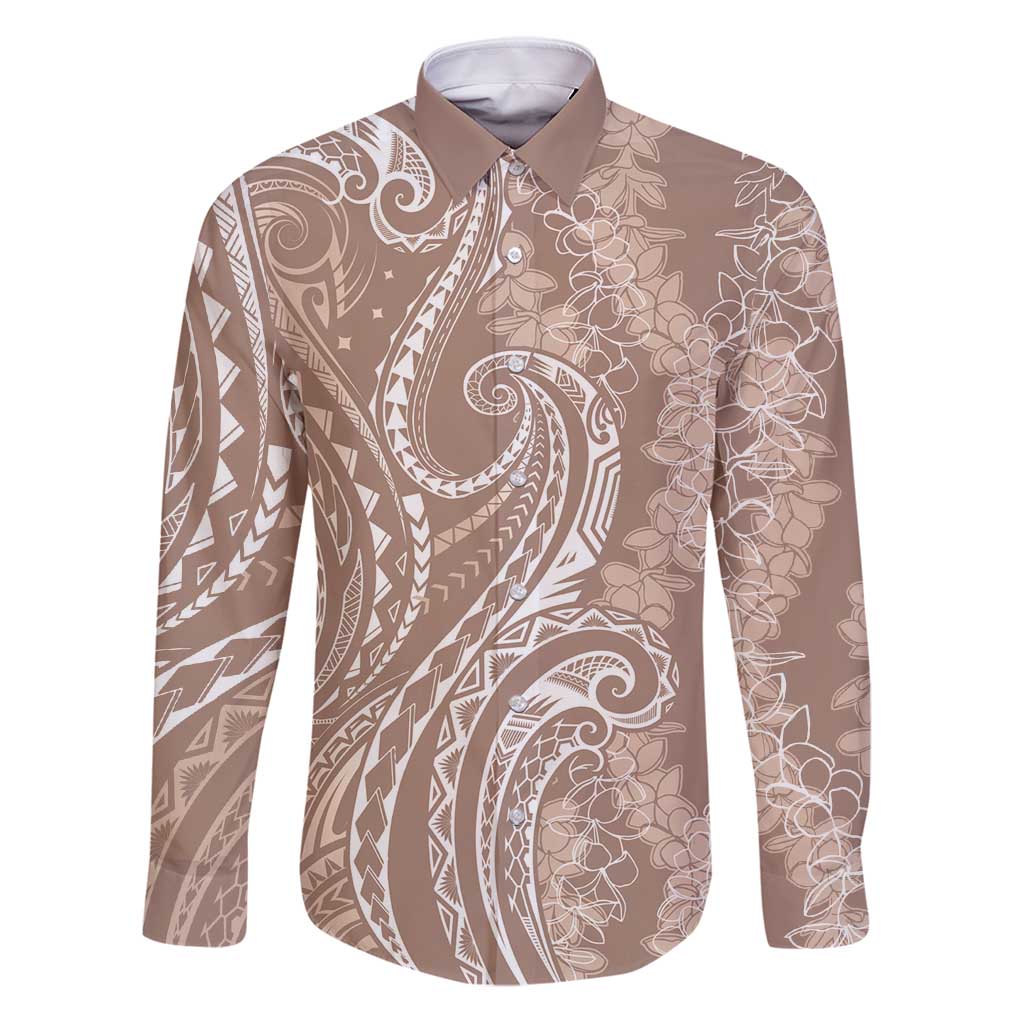 Polynesia Plumeria Lei Family Matching Puletasi and Hawaiian Shirt Beige Curves Motif