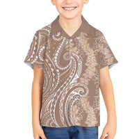 Polynesia Plumeria Lei Family Matching Short Sleeve Bodycon Dress and Hawaiian Shirt Beige Curves Motif