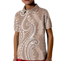Polynesia Plumeria Lei Kid Polo Shirt Beige Curves Motif LT7 Kid Beige - Polynesian Pride
