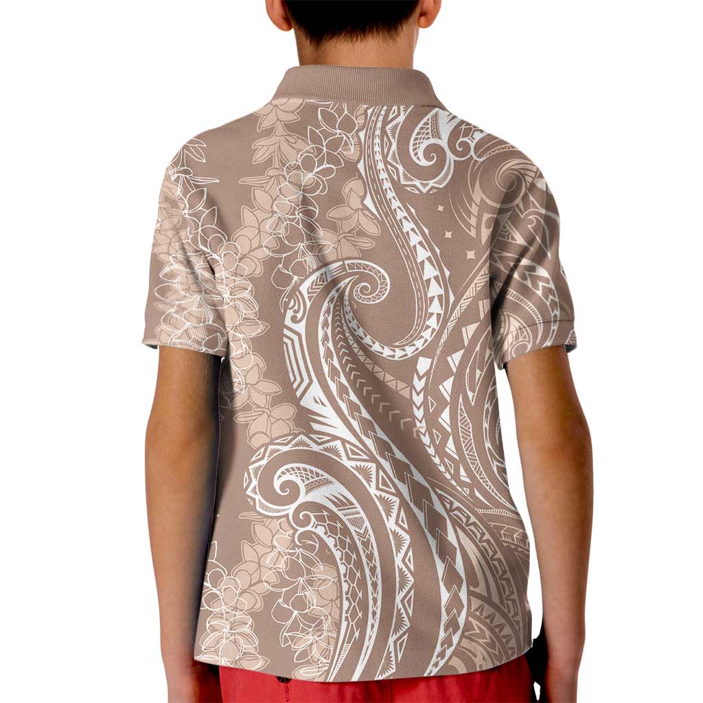 Polynesia Plumeria Lei Kid Polo Shirt Beige Curves Motif LT7 - Polynesian Pride