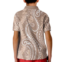 Polynesia Plumeria Lei Kid Polo Shirt Beige Curves Motif LT7 - Polynesian Pride