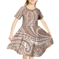 Polynesia Plumeria Lei Kid Short Sleeve Dress Beige Curves Motif