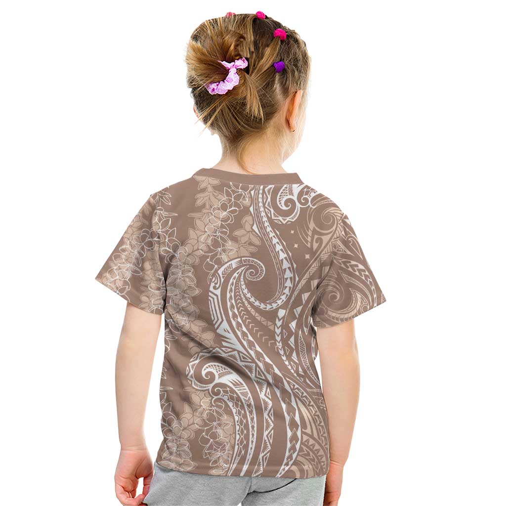 Polynesia Plumeria Lei Kid T Shirt Beige Curves Motif LT7 - Polynesian Pride