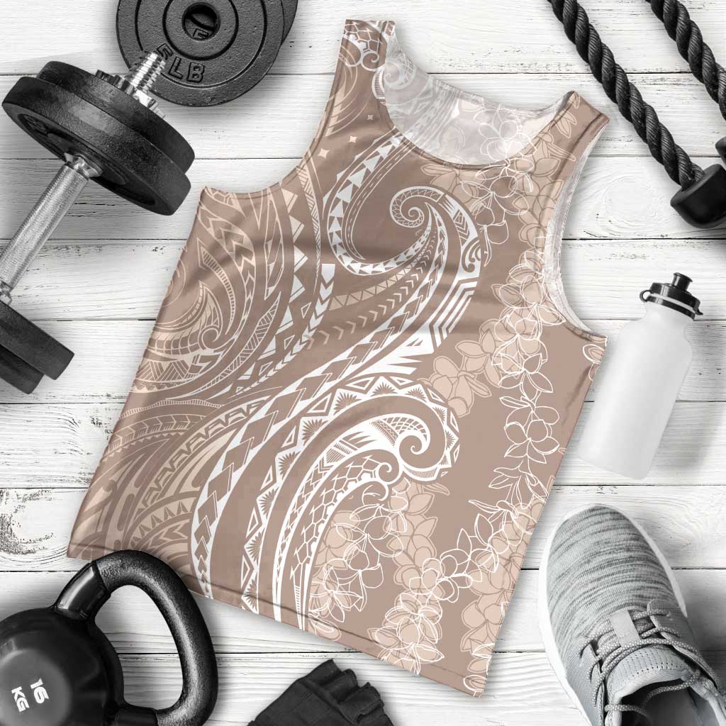 Polynesia Plumeria Lei Men Tank Top Beige Curves Motif