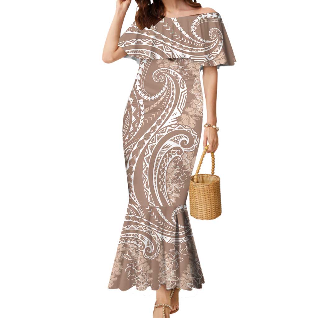 Polynesia Plumeria Lei Mermaid Dress Beige Curves Motif
