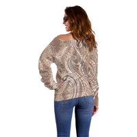 Polynesia Plumeria Lei Off Shoulder Sweater Beige Curves Motif