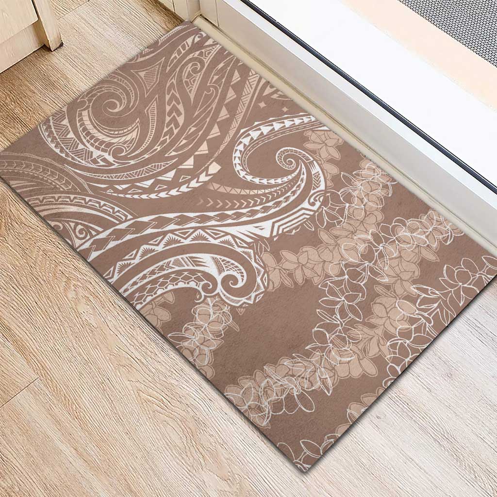 Polynesia Plumeria Lei Rubber Doormat Beige Curves Motif LT7 - Polynesian Pride