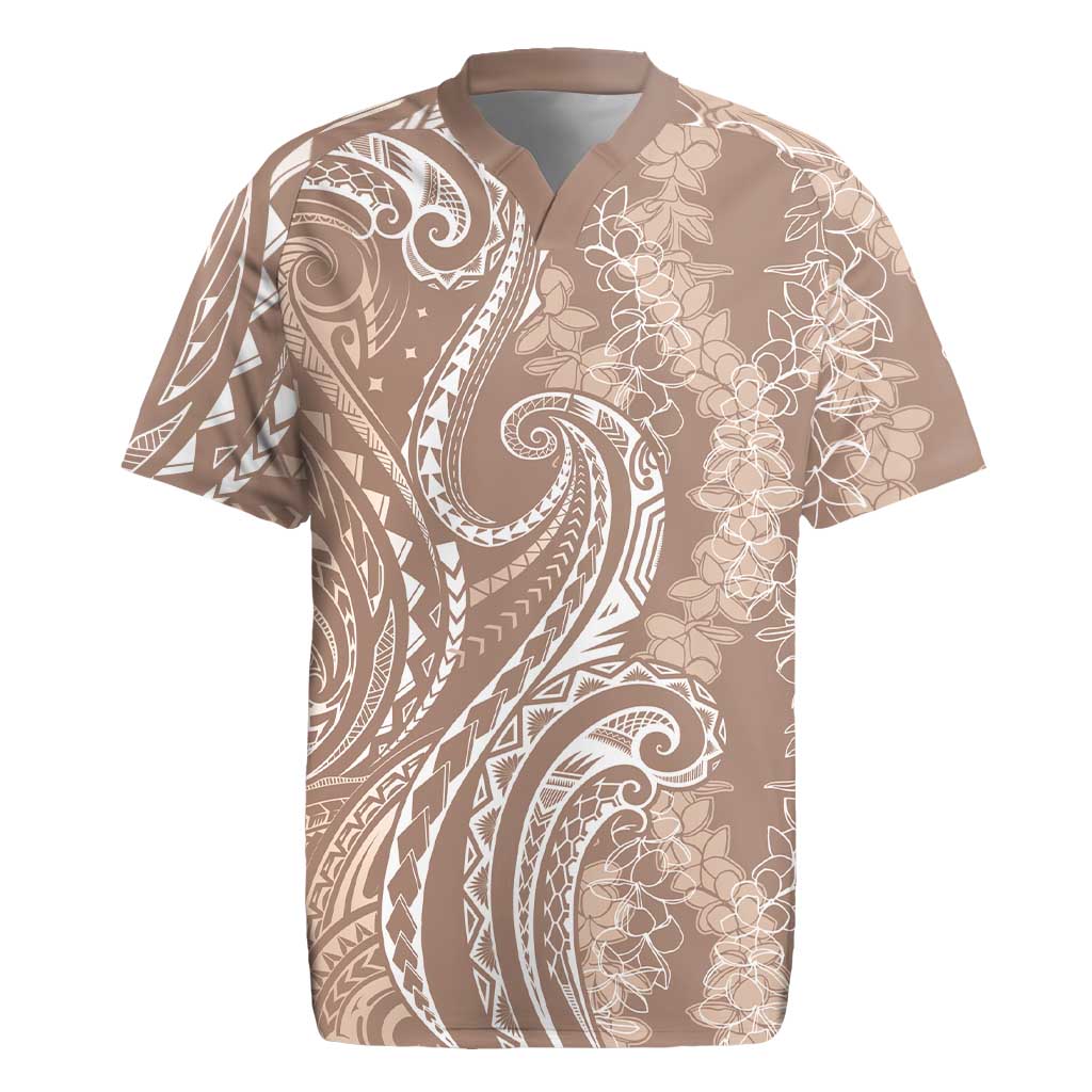 Polynesia Plumeria Lei Rugby Jersey Beige Curves Motif