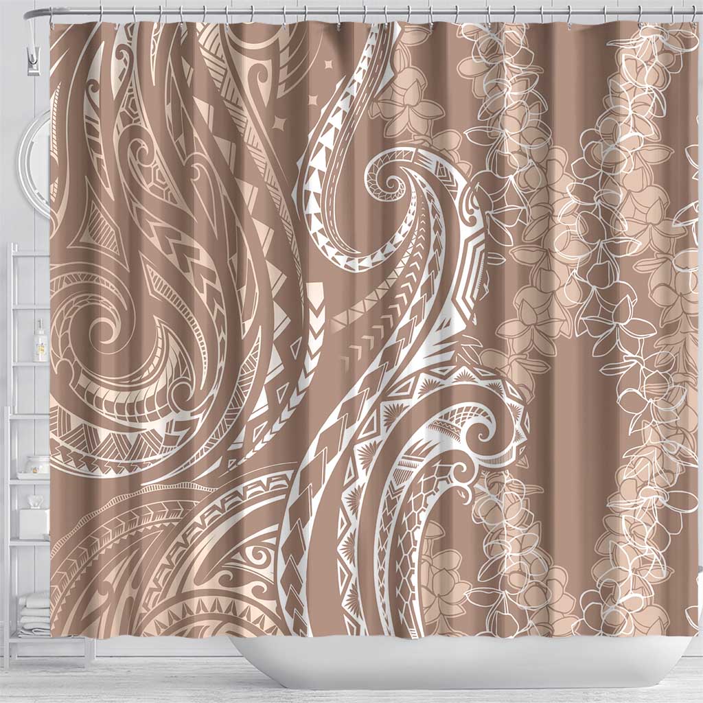 Polynesia Plumeria Lei Shower Curtain Beige Curves Motif