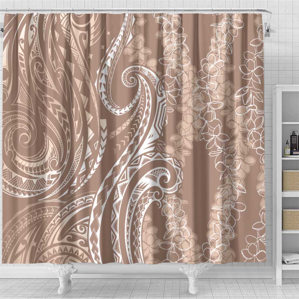 Polynesia Plumeria Lei Shower Curtain Beige Curves Motif