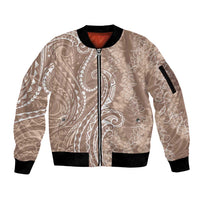 Polynesia Plumeria Lei Sleeve Zip Bomber Jacket Beige Curves Motif