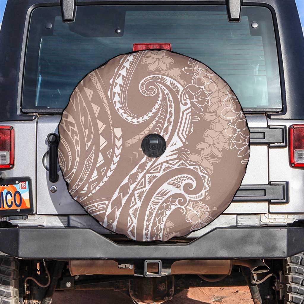 Polynesia Plumeria Lei Spare Tire Cover Beige Curves Motif