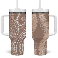 Polynesia Plumeria Lei Tumbler With Handle Beige Curves Motif LT7 One Size: 40 oz Beige - Polynesian Pride