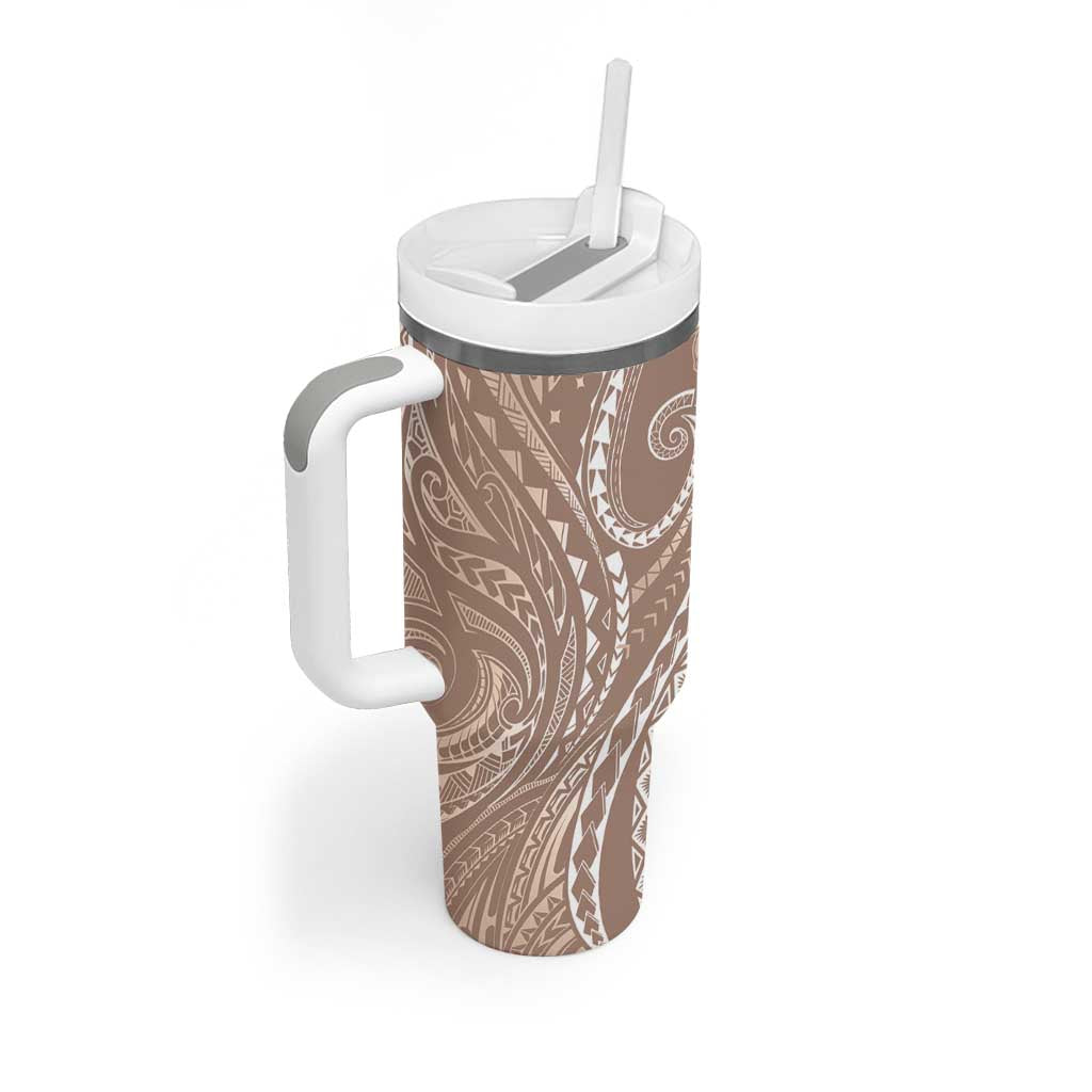Polynesia Plumeria Lei Tumbler With Handle Beige Curves Motif LT7 - Polynesian Pride