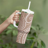 Polynesia Plumeria Lei Tumbler With Handle Beige Curves Motif LT7 - Polynesian Pride