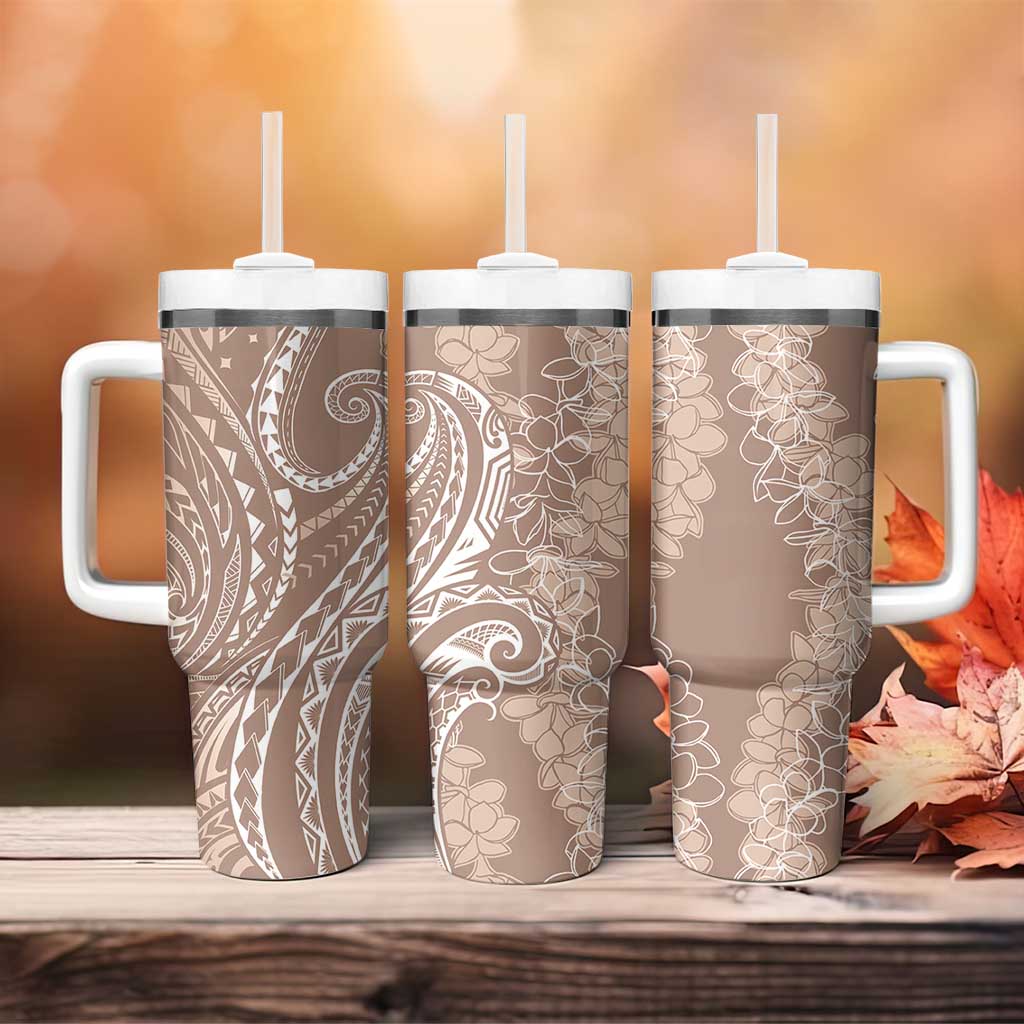 Polynesia Plumeria Lei Tumbler With Handle Beige Curves Motif LT7 - Polynesian Pride