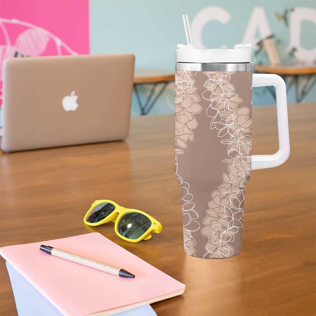 Polynesia Plumeria Lei Tumbler With Handle Beige Curves Motif LT7 - Polynesian Pride